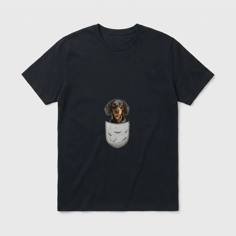 Dackel Teckel Dachshund Brust-Tasche T-Shirt – Klassisches T-Shirt in Schwarz