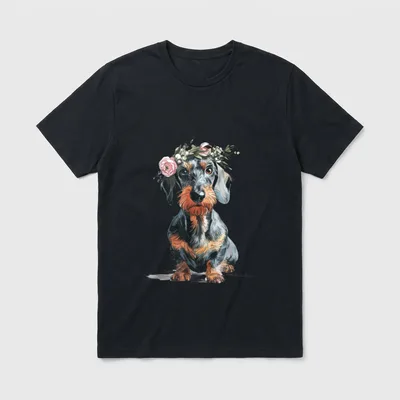 Rauhaardackel Dackel Blumern Teckel T-Shirt – Klassisches T-Shirt in Schwarz