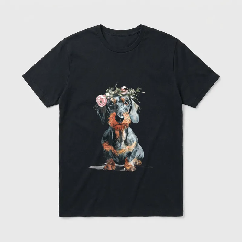 Rauhaardackel Dackel Blumern Teckel T-Shirt – Klassisches T-Shirt in Schwarz