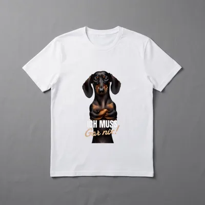 Ich muss gar nix T-Shirt – Dackel Teckel mit verschränkten Pfoten und Text Ich muss Gar nix! – Klassisches T-Shirt in Schwarz