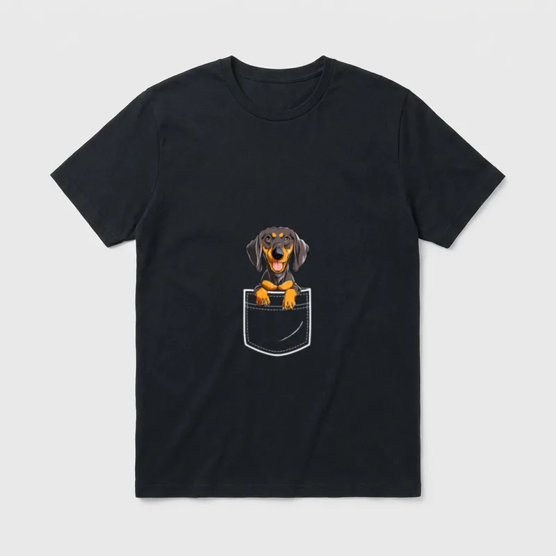 Dackel Teckel Vorder Tasche T-Shirt – Klassisches T-Shirt in Schwarz