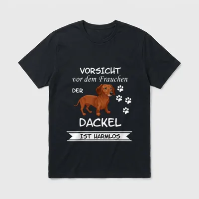 Vorsicht vor dem Frauchen Dackel T-Shirt – Klassisches T-Shirt in Schwarz