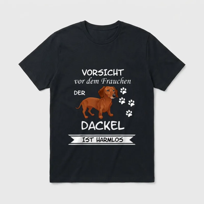 Vorsicht vor dem Frauchen Dackel T-Shirt – Klassisches T-Shirt in Schwarz