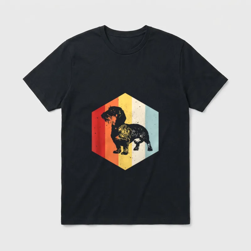Retro Vintage Rauhaardackel Design T-Shirt – Klassisches T-Shirt in Schwarz