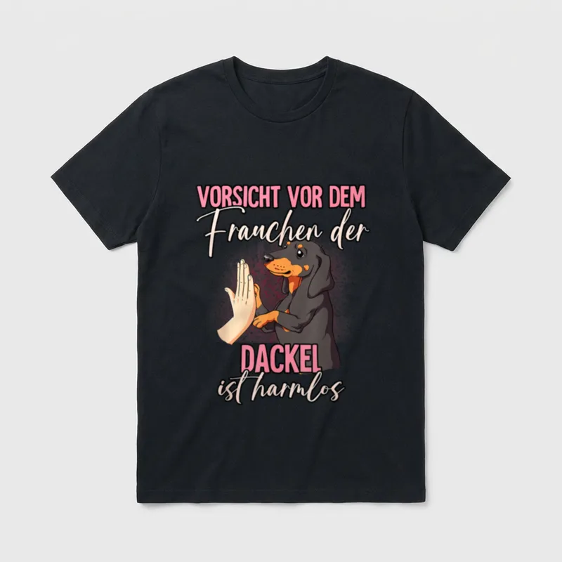 Vorsicht vor dem Frauchen T-Shirt 0093 – Klassisches T-Shirt in Schwarz