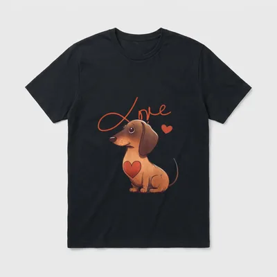 Dackelhund mit Herzdeko Dachshundlove T-Shirt – Klassisches T-Shirt in Schwarz