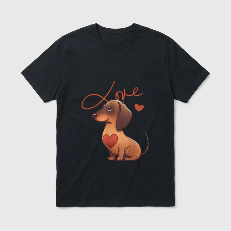 Dackelhund mit Herzdeko Dachshundlove T-Shirt – Klassisches T-Shirt in Schwarz