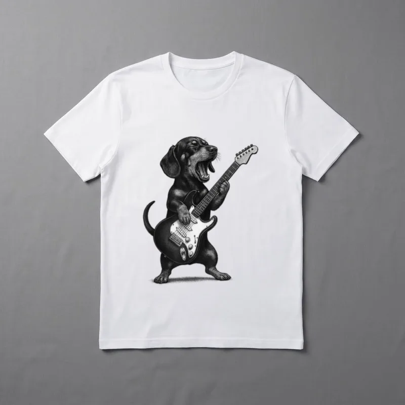 Dackel spielt Gitarre Rockmusik T-Shirt – Klassisches T-Shirt in Schwarz