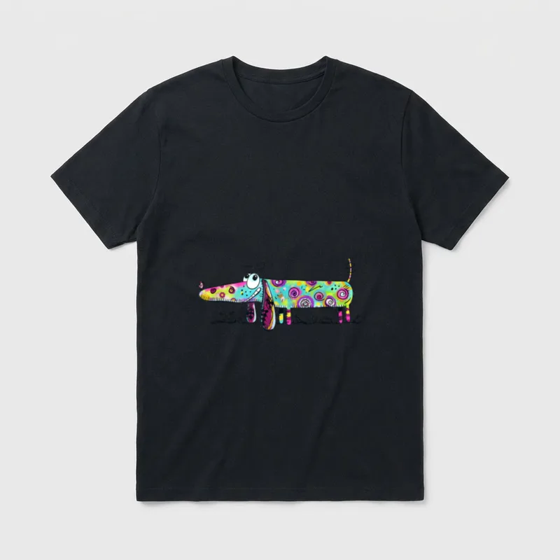 Bunter Dackel Cartoon I T-Shirt – Klassisches T-Shirt in Schwarz