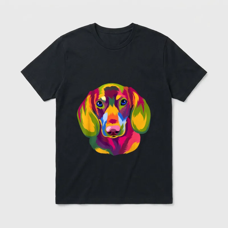 Pop Art Dackel Hund T-Shirt – Klassisches T-Shirt in Schwarz