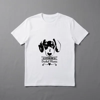 STOLZE DACKEL MAMA T-Shirt – Grafik eines Dackels mit Banner STOLZE Dackel Mama und Herz – Klassisches T-Shirt in Schwarz