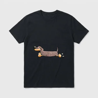 MODARTIS Cartoon Dachshund T-Shirt – Klassisches T-Shirt in Schwarz