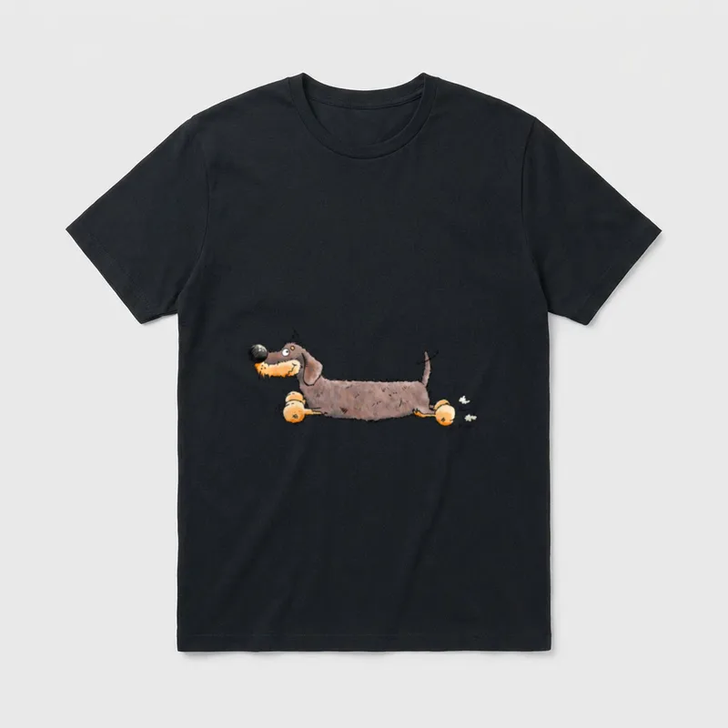 MODARTIS Cartoon Dachshund T-Shirt – Klassisches T-Shirt in Schwarz