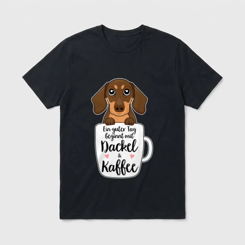 Dackel Hund Kaffee Teckel T-Shirt – Klassisches T-Shirt in Schwarz