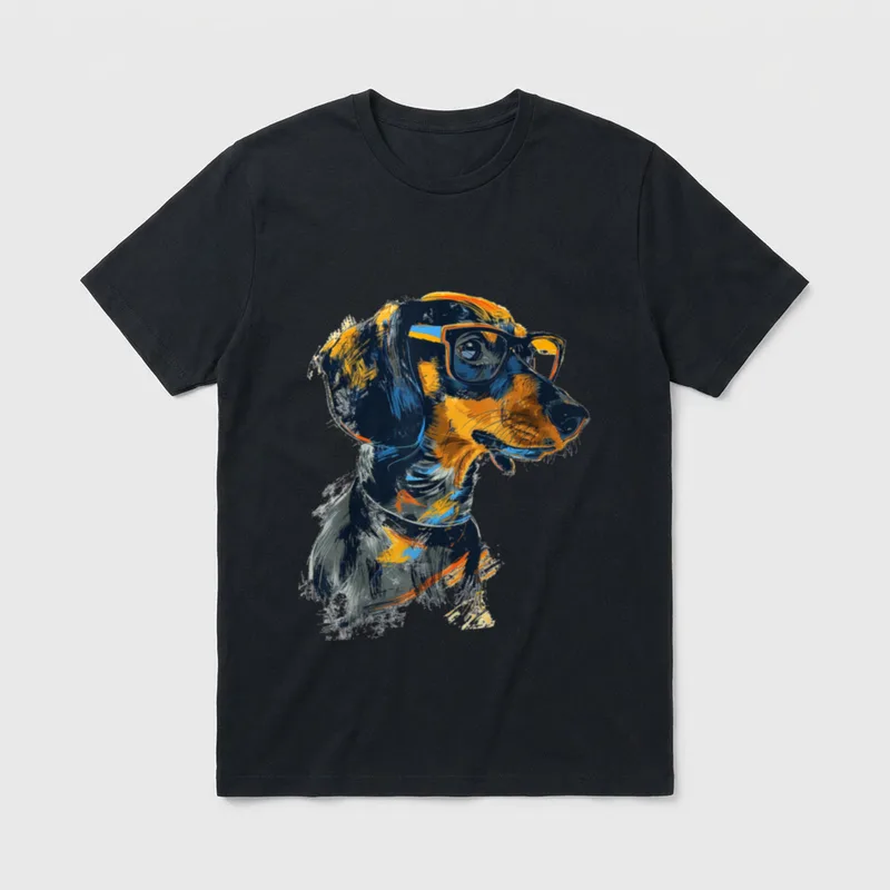 Dackel Abstrakt Motiv Zeichnung T-Shirt – Klassisches T-Shirt in Schwarz