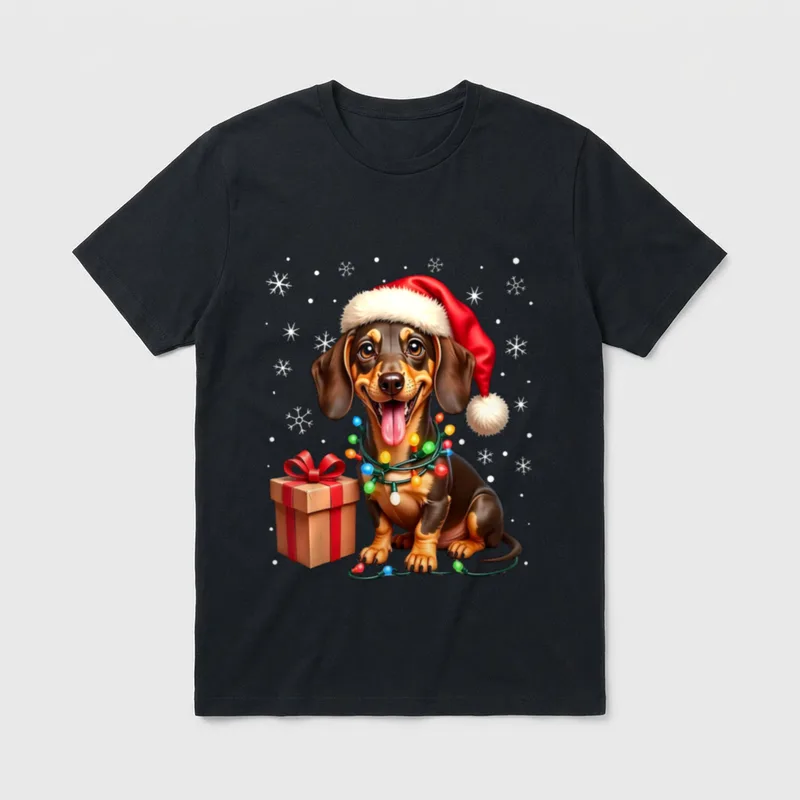 Dackel Christmas Dachshund Weihnachten T-Shirt 0206 – Klassisches T-Shirt in Schwarz