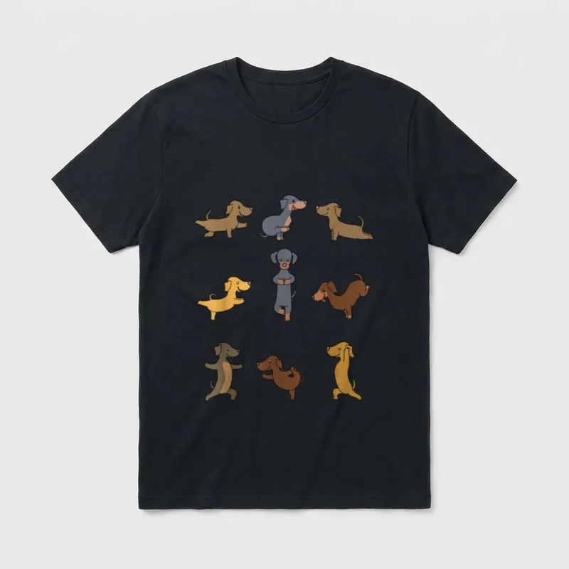 Dackel Yoga T-Shirt – Klassisches T-Shirt in Schwarz