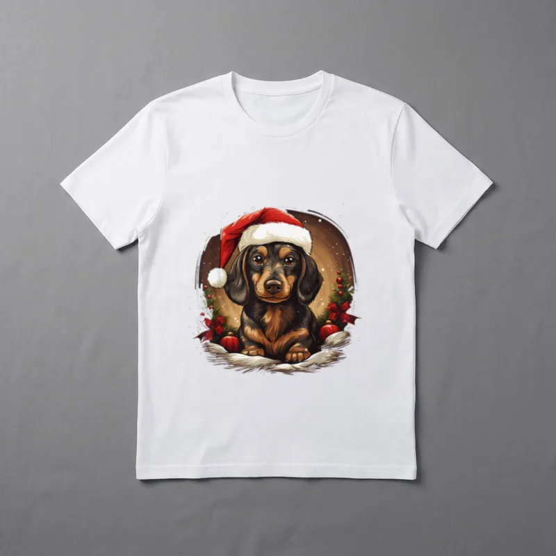 Dackel mit Weihnachtsmütze. Weihnachten T-Shirt – Klassisches T-Shirt in Schwarz