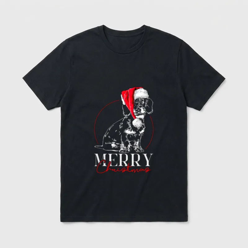 Santa Rauhaardackel Merry Christmas T-Shirt – Klassisches T-Shirt in Schwarz