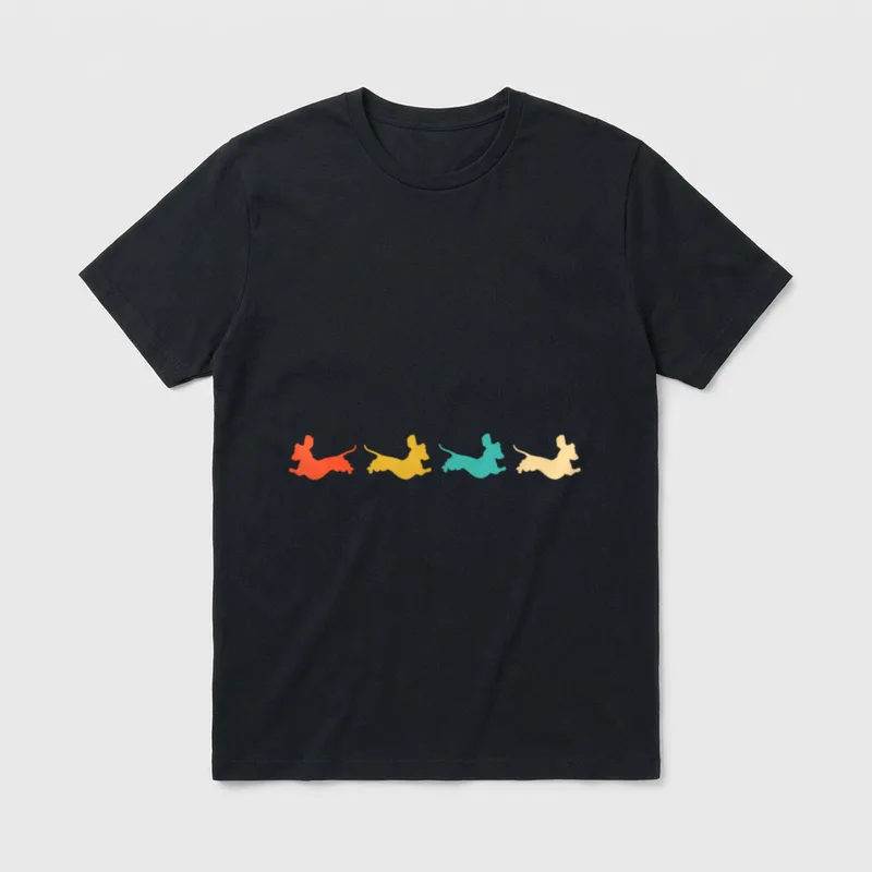 Dackel Dackelhund Silhouette Retro T-Shirt 0253 – Klassisches T-Shirt in Schwarz