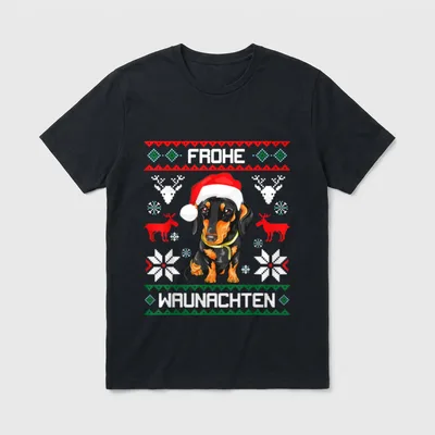 Dackel Frohe Waunachten Weihnachten T-Shirt – Klassisches T-Shirt in Schwarz