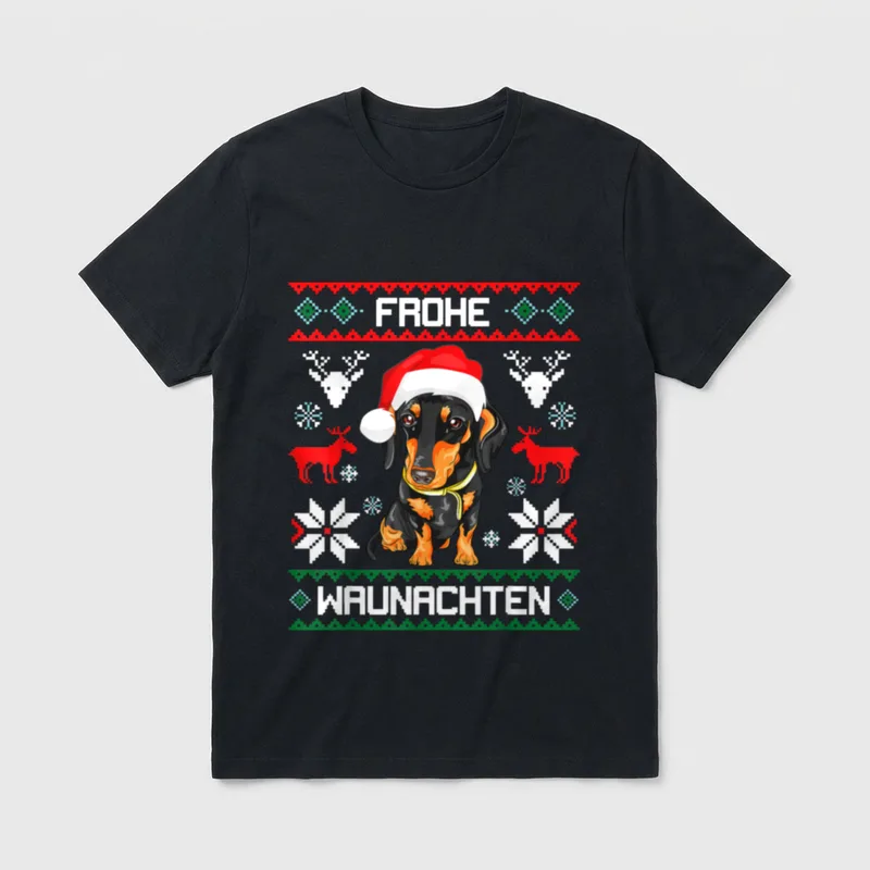 Dackel Frohe Waunachten Weihnachten T-Shirt – Klassisches T-Shirt in Schwarz