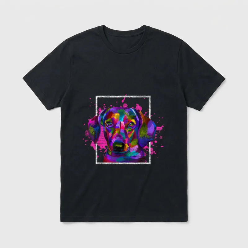Buntes Dackel T-Shirt – Klassisches T-Shirt in Schwarz