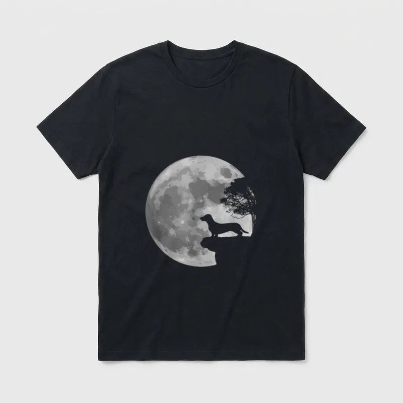 Dackel Vollmond Dackelmotiv Dachshund T-Shirt – Klassisches T-Shirt in Schwarz