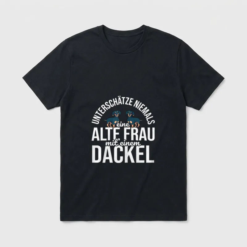 Alte Frau Mit Dackel Hunde T-Shirt – Klassisches T-Shirt in Schwarz