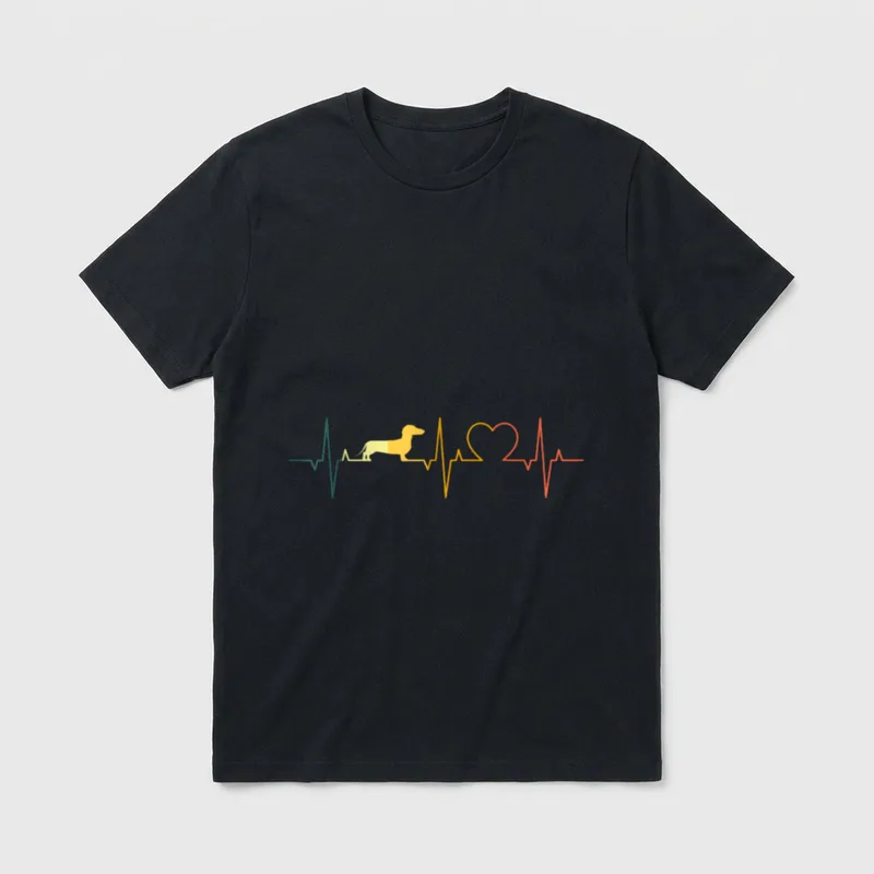 Dackel Herzschlag Retro Dachshund T-Shirt – Klassisches T-Shirt in Schwarz