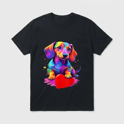 Dackel buntes Hundeherz Grafik T-Shirt – Klassisches T-Shirt in Schwarz