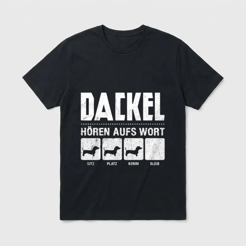 DACKEL HÖREN AUFS WORT SITZ T-Shirt – Klassisches T-Shirt in Schwarz