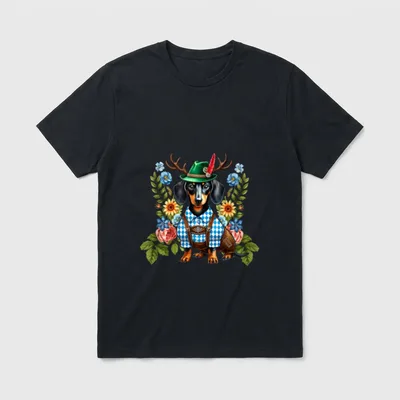 Dackel Lederhose und Trachtenhemd T-Shirt – Klassisches T-Shirt in Schwarz