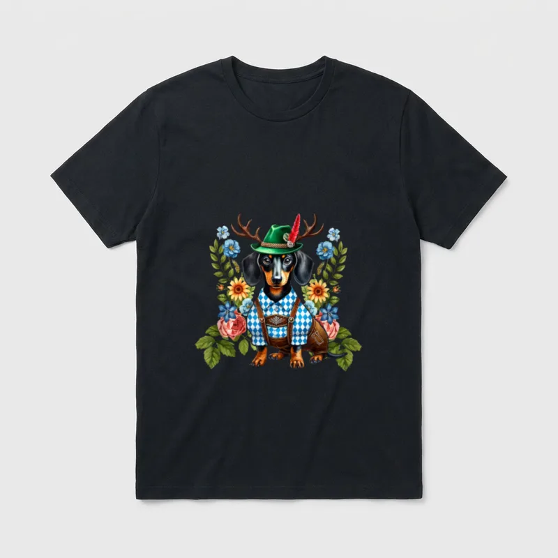Dackel Lederhose und Trachtenhemd T-Shirt – Klassisches T-Shirt in Schwarz