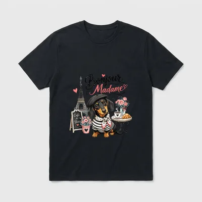 Bonjour Madame Dackel Paris T-Shirt – Klassisches T-Shirt in Schwarz