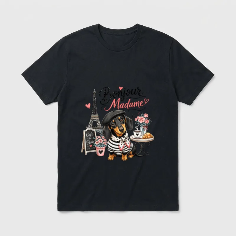 Bonjour Madame Dackel Paris T-Shirt – Klassisches T-Shirt in Schwarz