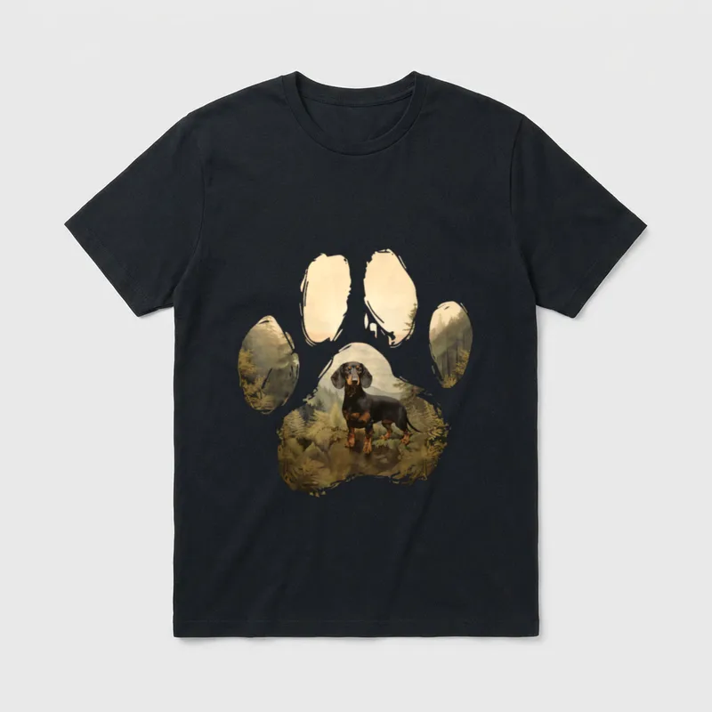Dackel Mountain Paw Design T-Shirt – Klassisches T-Shirt in Schwarz