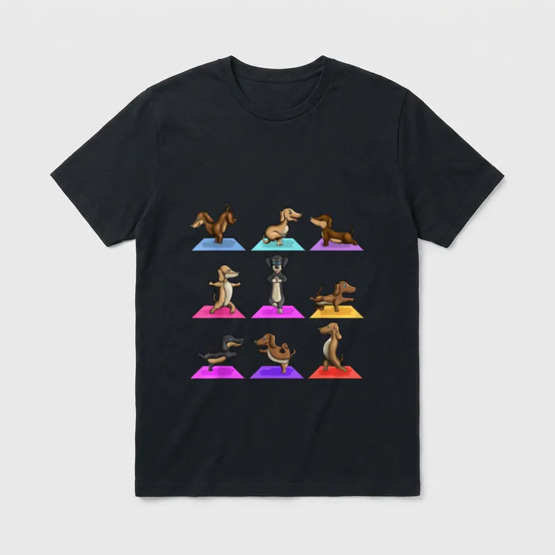 Yoga Hunderasse Dackel Meditierende T-Shirt – Klassisches T-Shirt in Schwarz