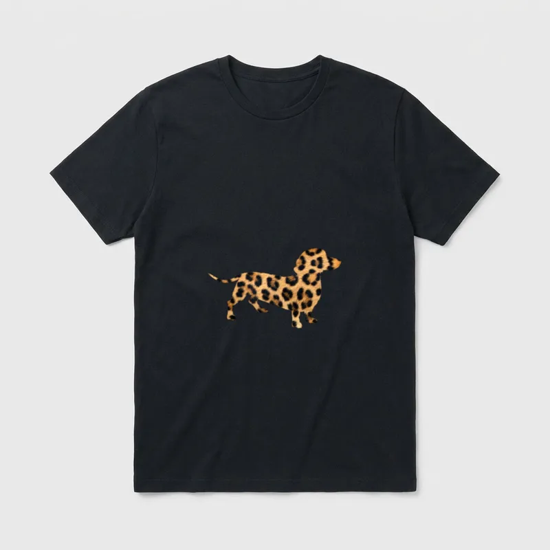 Niedlicher Dackel-Hund im Leopardenmuster T-Shirt – Klassisches T-Shirt in Schwarz