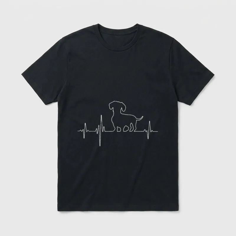 EKG Herzschlag Dachshund Dackel T-Shirt 0312 – Klassisches T-Shirt in Schwarz