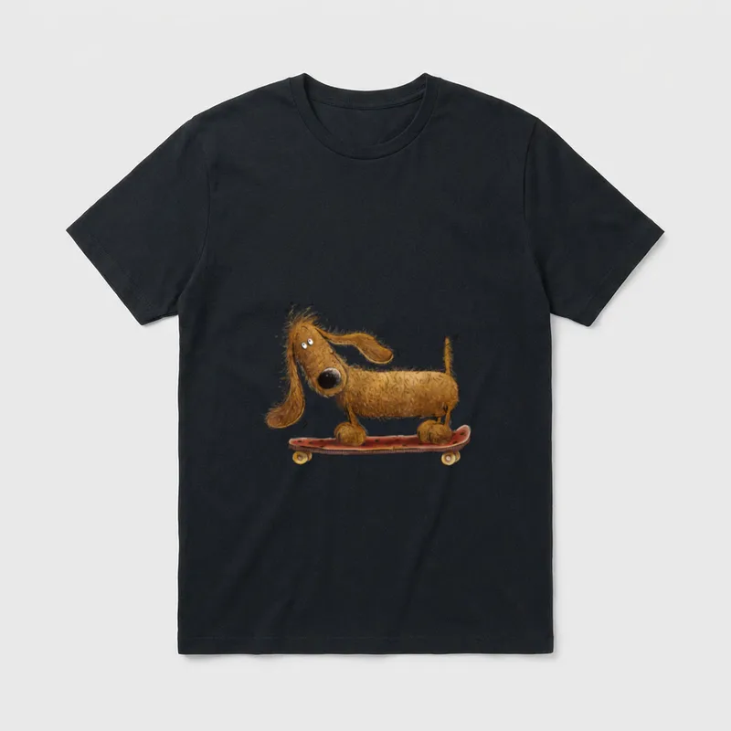 Lustiger Dachshund Auf Skateboard T-Shirt – Klassisches T-Shirt in Schwarz