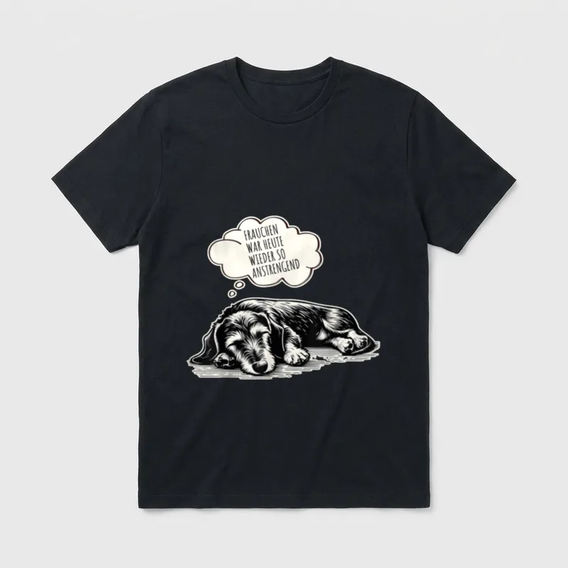 Frauchen war heute wieder T-Shirt – Schlafender Rauhaardackel mit Thought Bubble und Text – Klassisches T-Shirt in Schwarz