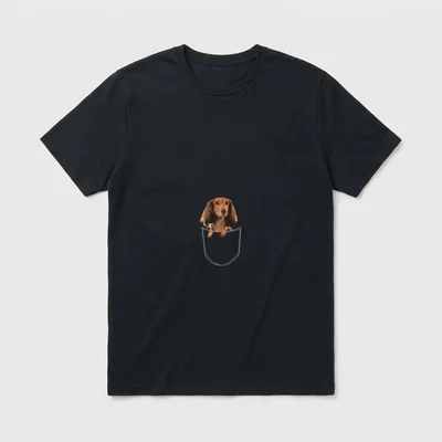 Dackel Teckel Dachshund T-Shirt 0343 – Brauner Langhaardackel in weißer Umrisstasche – Klassisches T-Shirt in Schwarz
