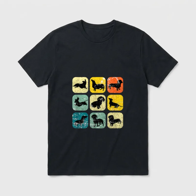 Retro Dackel Dachshund Herrchen T-Shirt – Klassisches T-Shirt in Schwarz