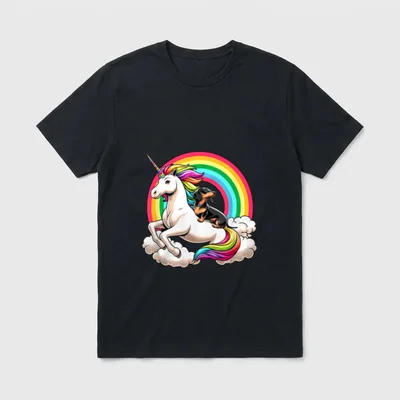 Einhorn und Dackel T-Shirt – Klassisches T-Shirt in Schwarz