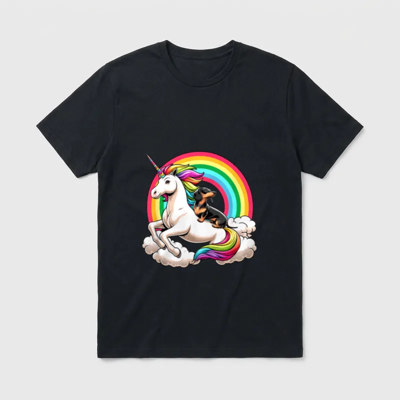 Einhorn und Dackel T-Shirt – Klassisches T-Shirt in Schwarz