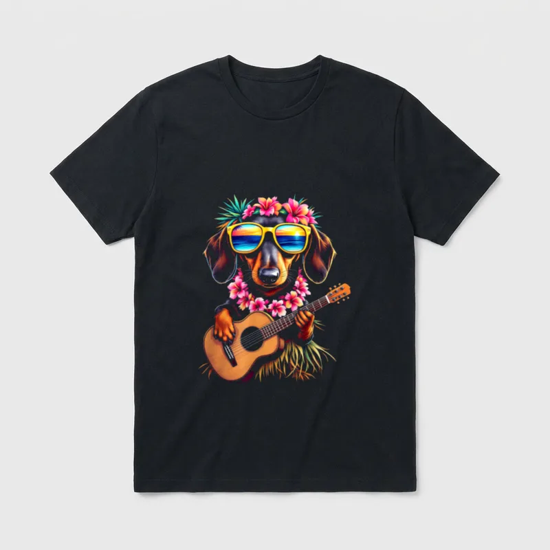 Dackel-Gitarre T-Shirt – Klassisches T-Shirt in Schwarz