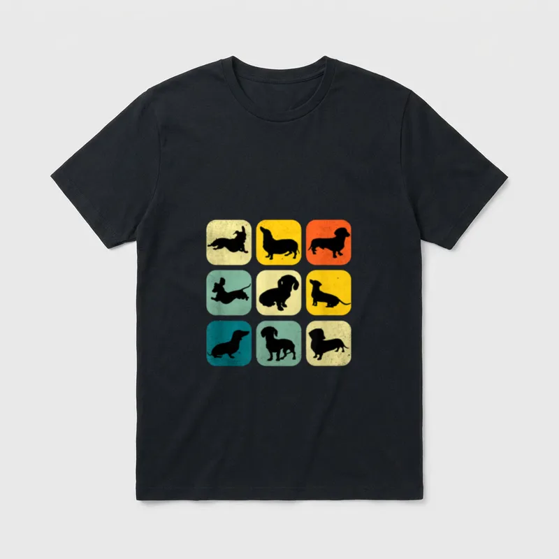 Retro Dackel Dachshund Herrchen Frauchen T-Shirt – Klassisches T-Shirt in Schwarz