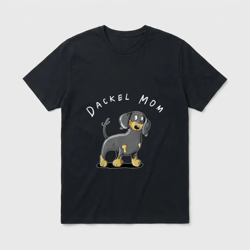 Dackel Mom T I T-Shirt – Schmelzender grauer Dachhund mit dem Aufdruck DACKEL MOM – Klassisches T-Shirt in Schwarz