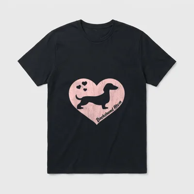 Lustiger Dackel Mama Wiener T-Shirt – Rosa Herz mit Dackel-Silhouette und Text Dachshund Mom – Klassisches T-Shirt in Schwarz